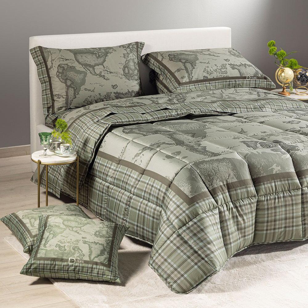 Trapunta in Raso di Cotone Geo Tartan Green 1A CLASSE - CALEFFI