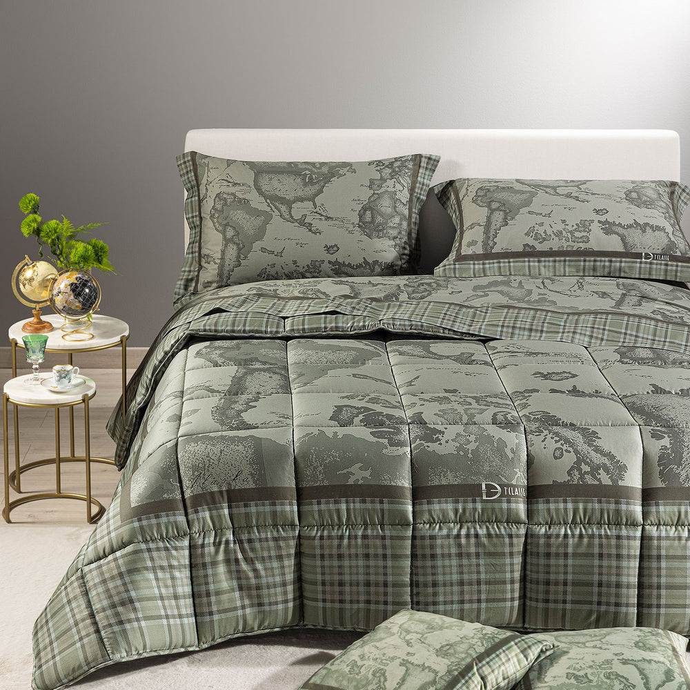 Trapunta in Raso di Cotone Geo Tartan Green 1A CLASSE - CALEFFI