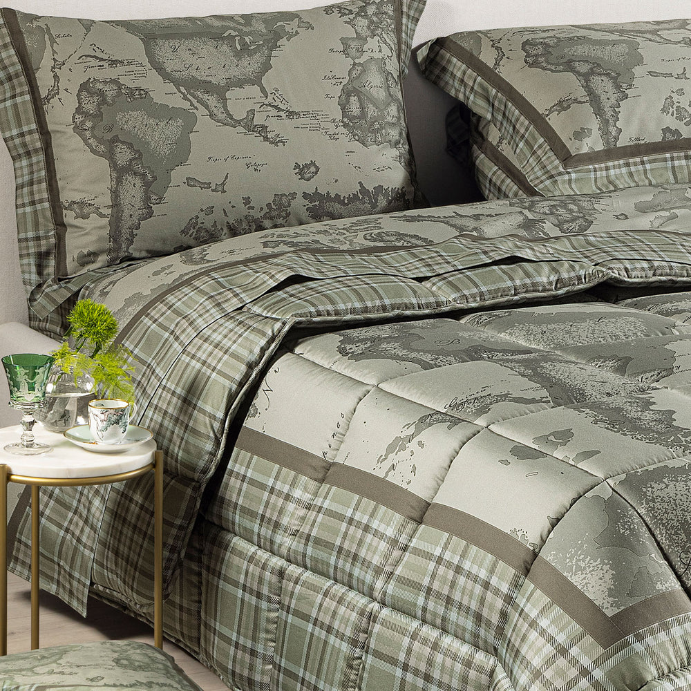 Trapunta in Raso di Cotone Geo Tartan Green 1A CLASSE - CALEFFI